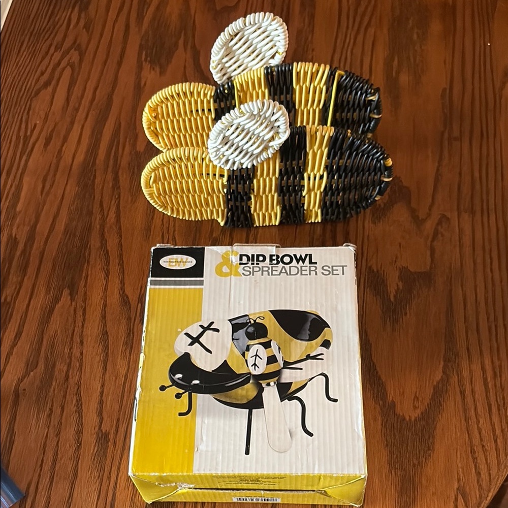 Bee-Themed Dip Bowl and Spreader Set and Napkin Holder